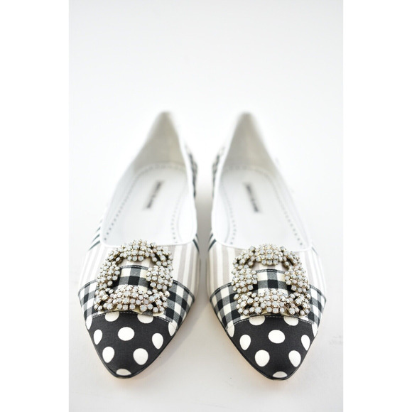 Manolo Blahnik Hangisi Flat Black White Patches Jewel Buckle Classic Ballet 41.5 - Picture 7 of 12
